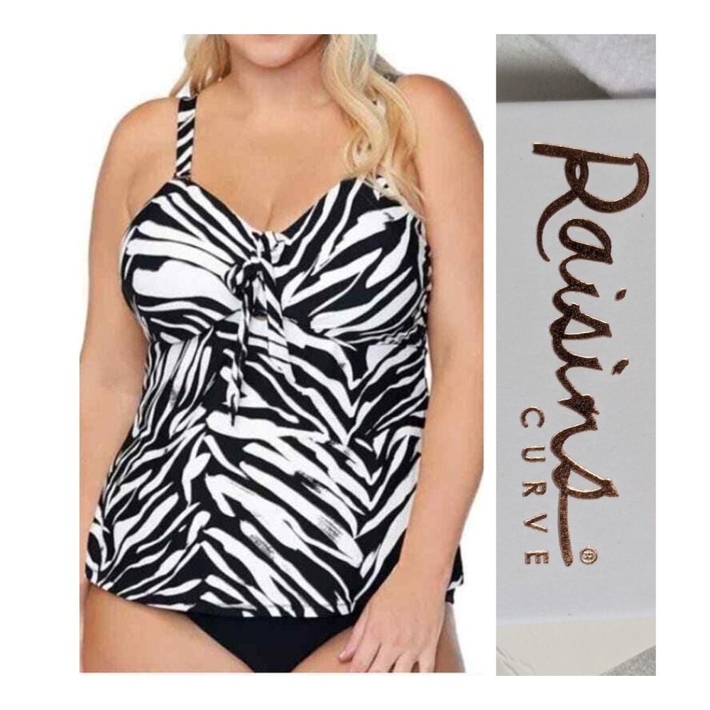 Raisins Curve Zanzibar Tankini Zebra Print Swim Top  Plus Size 16W